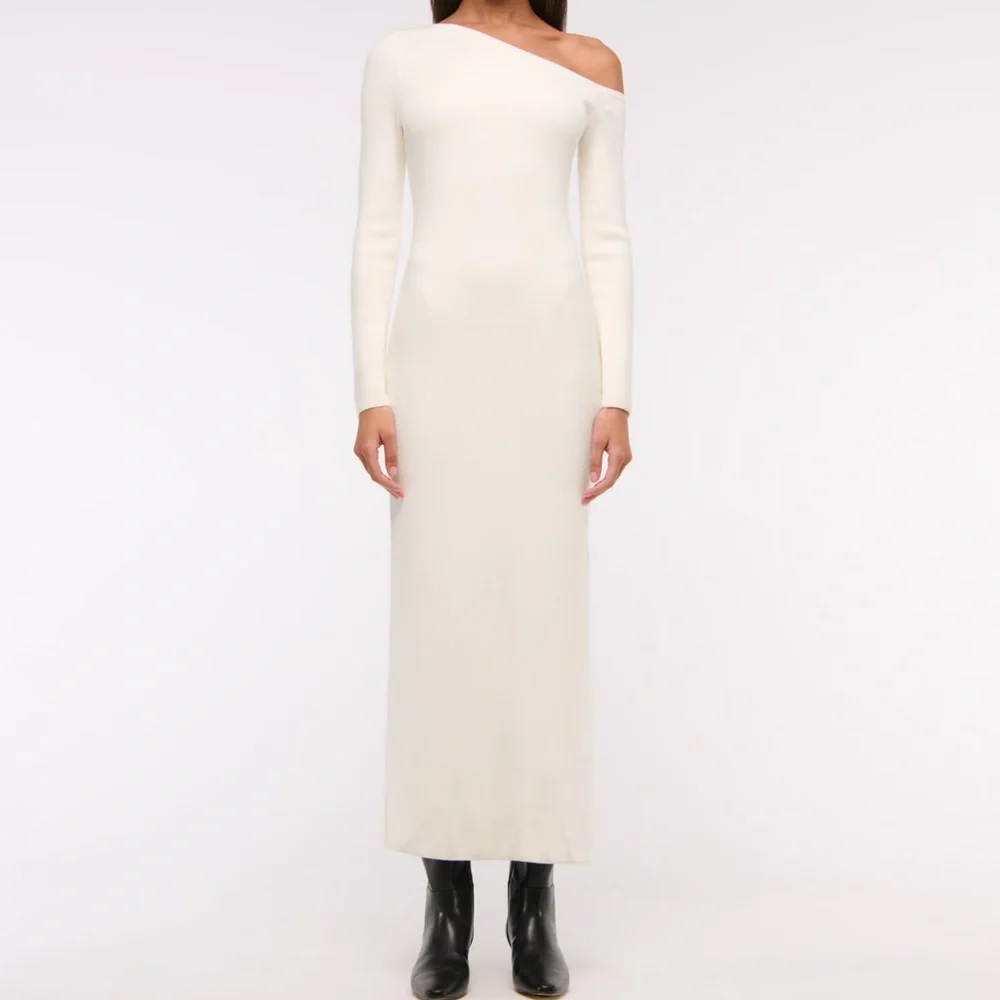 NWT Abercrombie & Fitch One Shoulder Maxi Sweater Dress - Picture 2 of 3